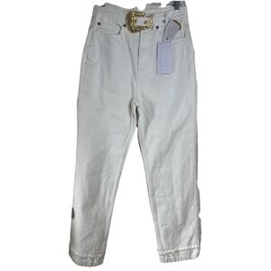 NWT $159 Le' AL.X Women's Size 27 White Western Belt Straight Leg Denim Jeans